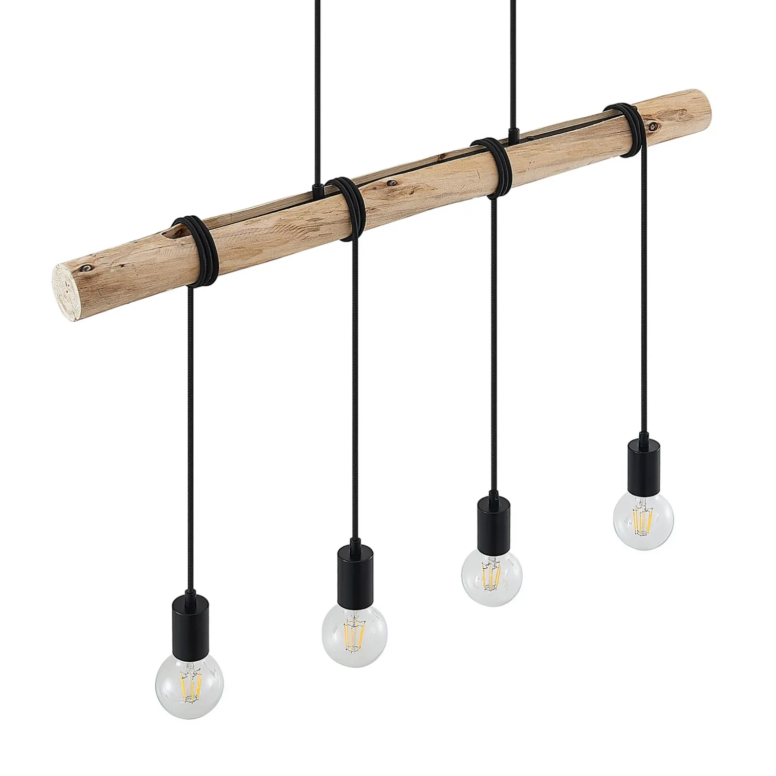 Lámpara colgante Lindby Ferris, 4 luces, 90 cm, madera, E27