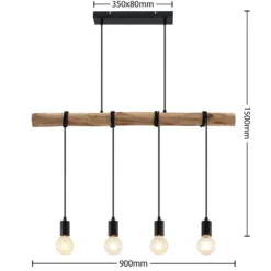 Lámpara colgante Lindby Ferris, 4 luces, 90 cm, madera, E27