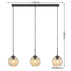 Lámpara colgante Lindby Firano, 110 cm, 3 luces, antracita, cristal