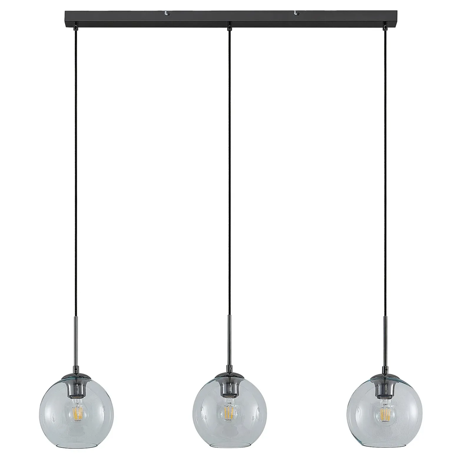 Lámpara colgante Lindby Firano, 110 cm, 3 luces, antracita, cristal