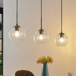 Lámpara colgante Lindby Firano, 110 cm, 3 luces, antracita, cristal