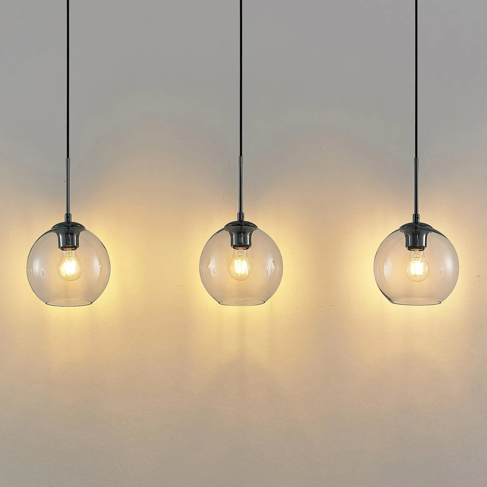 Lámpara colgante Lindby Firano, 110 cm, 3 luces, antracita, cristal
