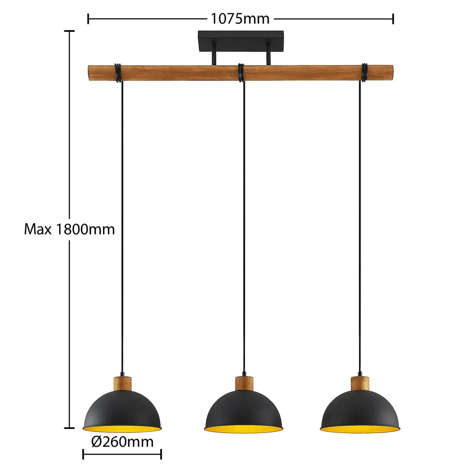 Lámpara colgante Lindby Flurin, 3 luces, 107 cm, negra, metal