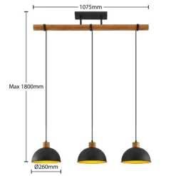 Lámpara colgante Lindby Flurin, 3 luces, 107 cm, negra, metal