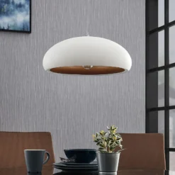 Lámpara colgante Lindby Gerwina, blanco/oro, metal, 40 cm, E27