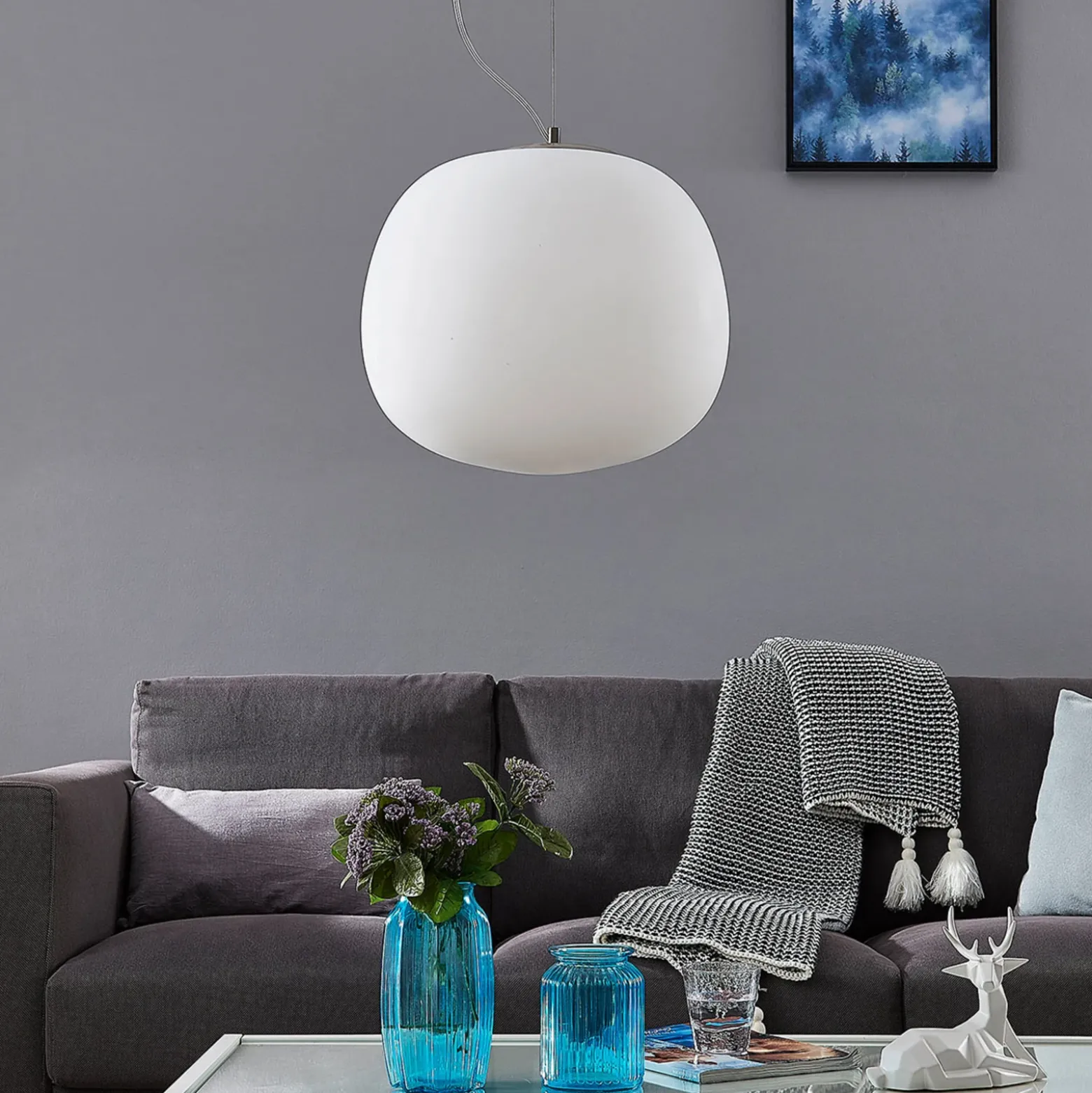 Lámpara colgante Lindby Ginevra, Ø 38 cm, blanca, cristal, E27