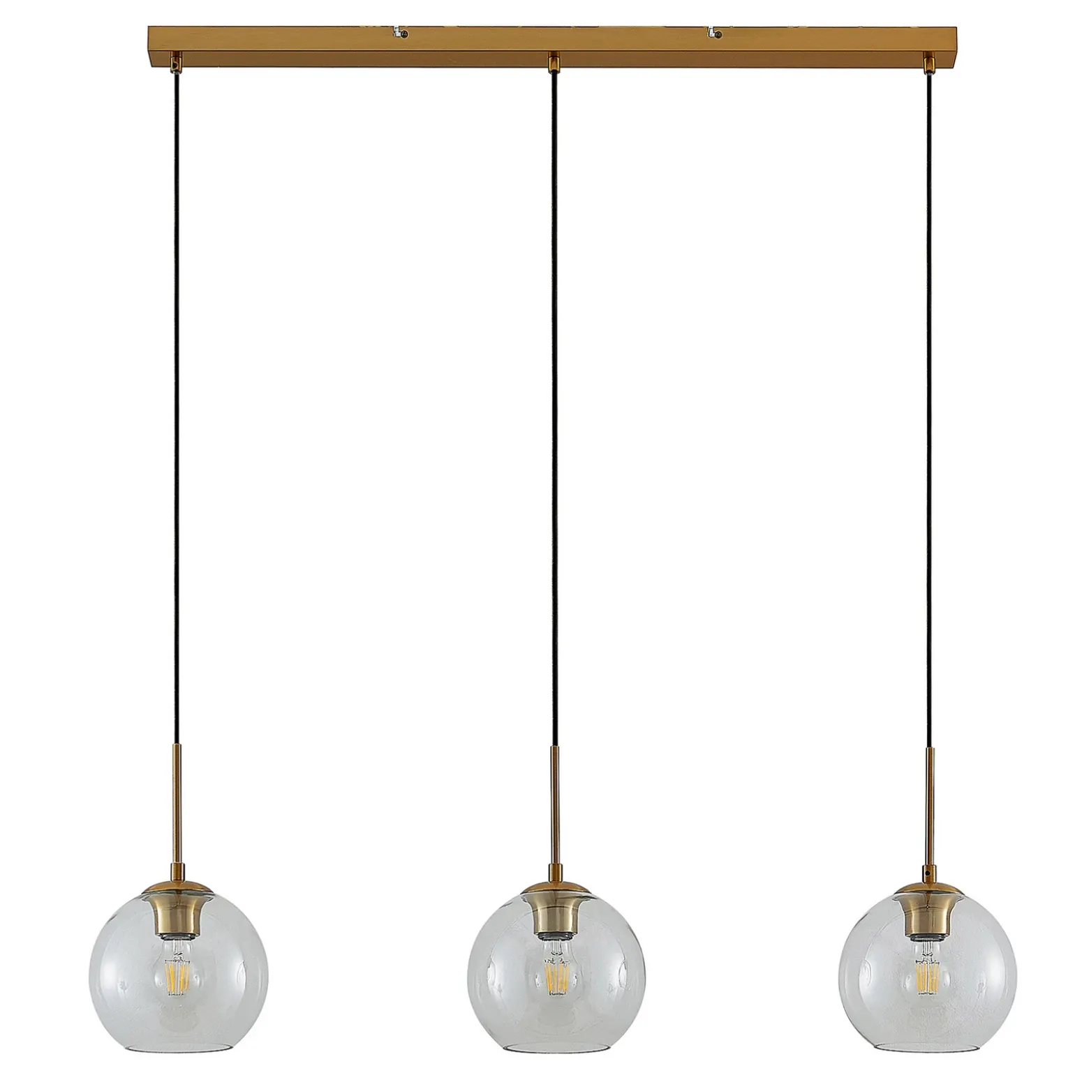 Lámpara colgante Lindby Grady, latón/claro, 110 cm, metal, cristal