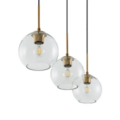 Lámpara colgante Lindby Grady, latón/claro, 110 cm, metal, cristal