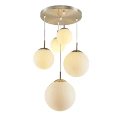 Lámpara colgante Lindby Heleska, blanca, de cristal, 5 luces, Ø 50 cm