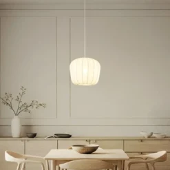 Lámpara colgante Lindby Helin, blanca, Ø 35 cm, tela