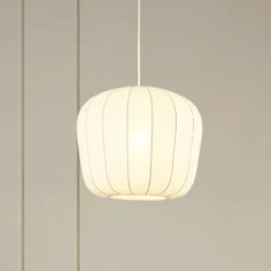 Lámpara colgante Lindby Helin, blanca, Ø 35 cm, tela
