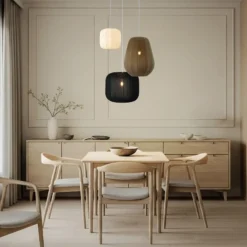 Lámpara colgante Lindby Helin negro/blanco/gris, Ø 60 cm, 3 luces.