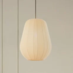 Lámpara colgante Lindby Helin, beige, Ø 30 cm, tela