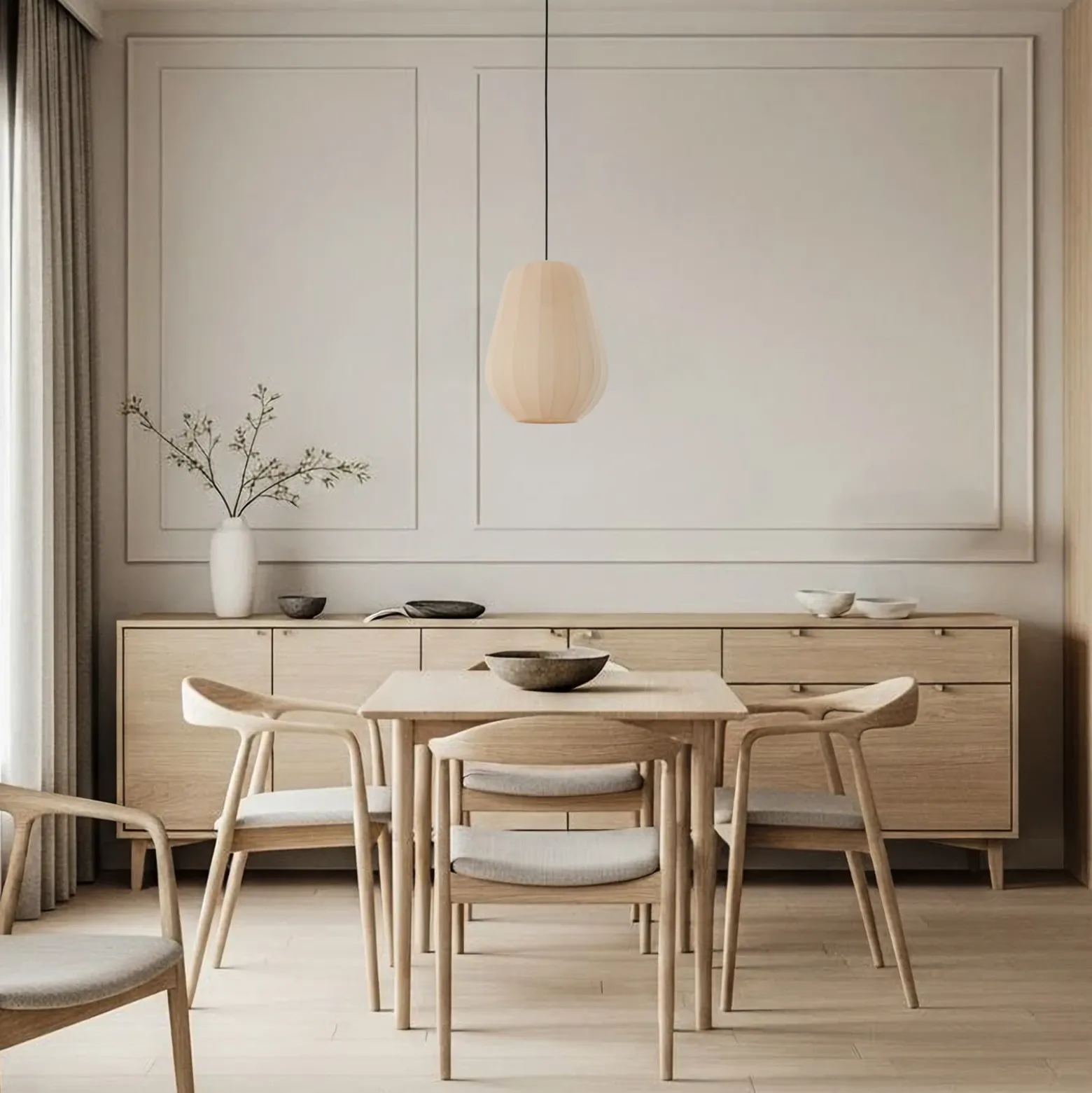 Lámpara colgante Lindby Helin, beige, Ø 30 cm, tela