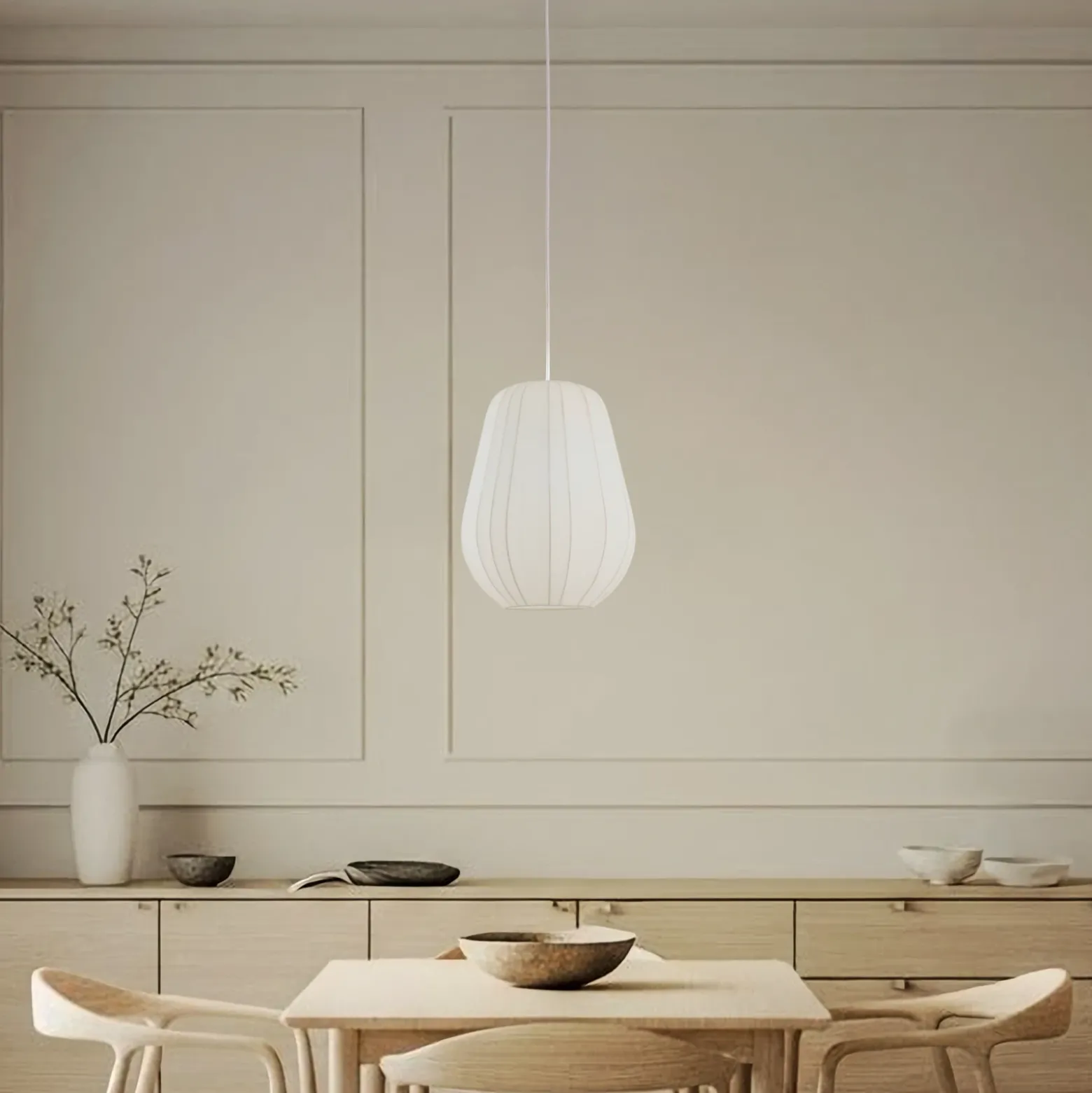 Lámpara colgante Lindby Helin, blanca, Ø 30 cm, tela
