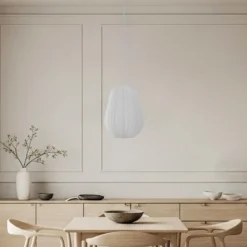 Lámpara colgante Lindby Helin, blanca, Ø 30 cm, tela