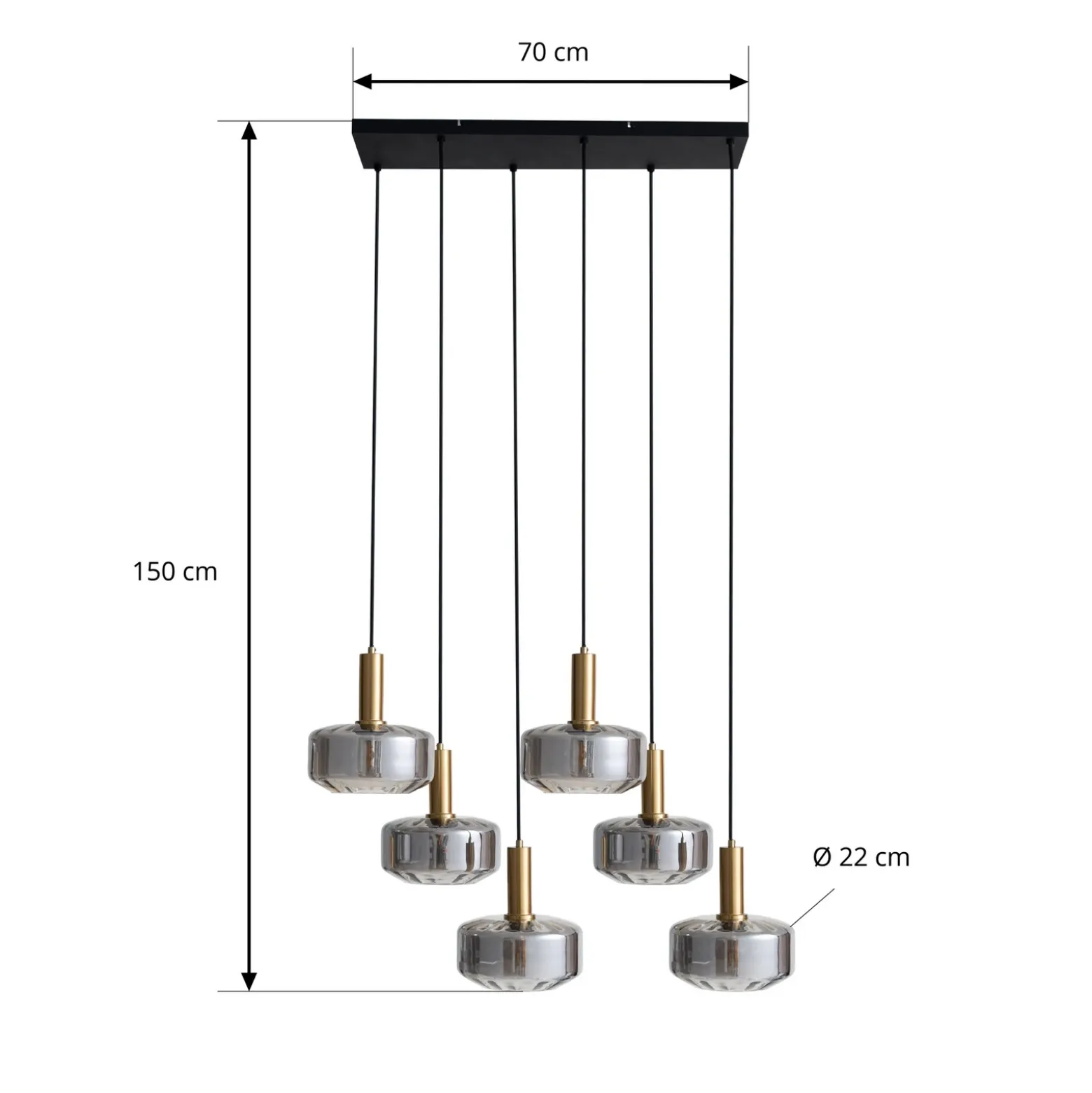Lámpara colgante Lindby Hildur, 6 luces, gris humo, cristal