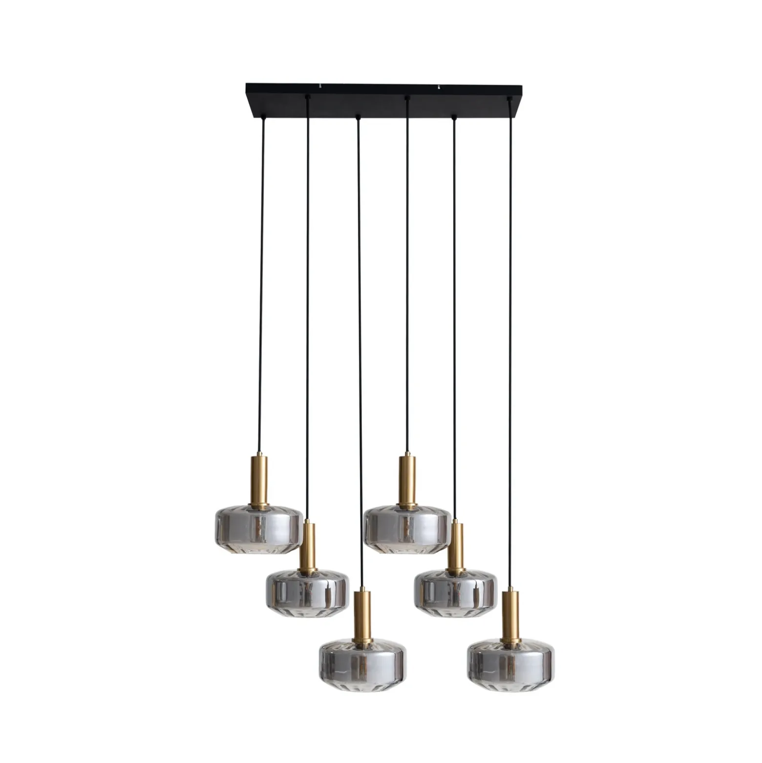 Lámpara colgante Lindby Hildur, 6 luces, gris humo, cristal