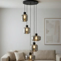 Lámpara colgante Lindby Hildur, Ø 35 cm, gris humo, cristal, E27
