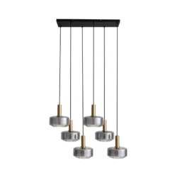 Lámpara colgante Lindby Hildur, 6 luces, gris humo, cristal