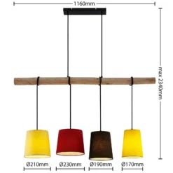 Lámpara colgante Lindby Hinai, negro/rojo/amarillo, textil, 116cm