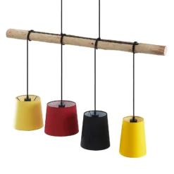 Lámpara colgante Lindby Hinai, negro/rojo/amarillo, textil, 116cm