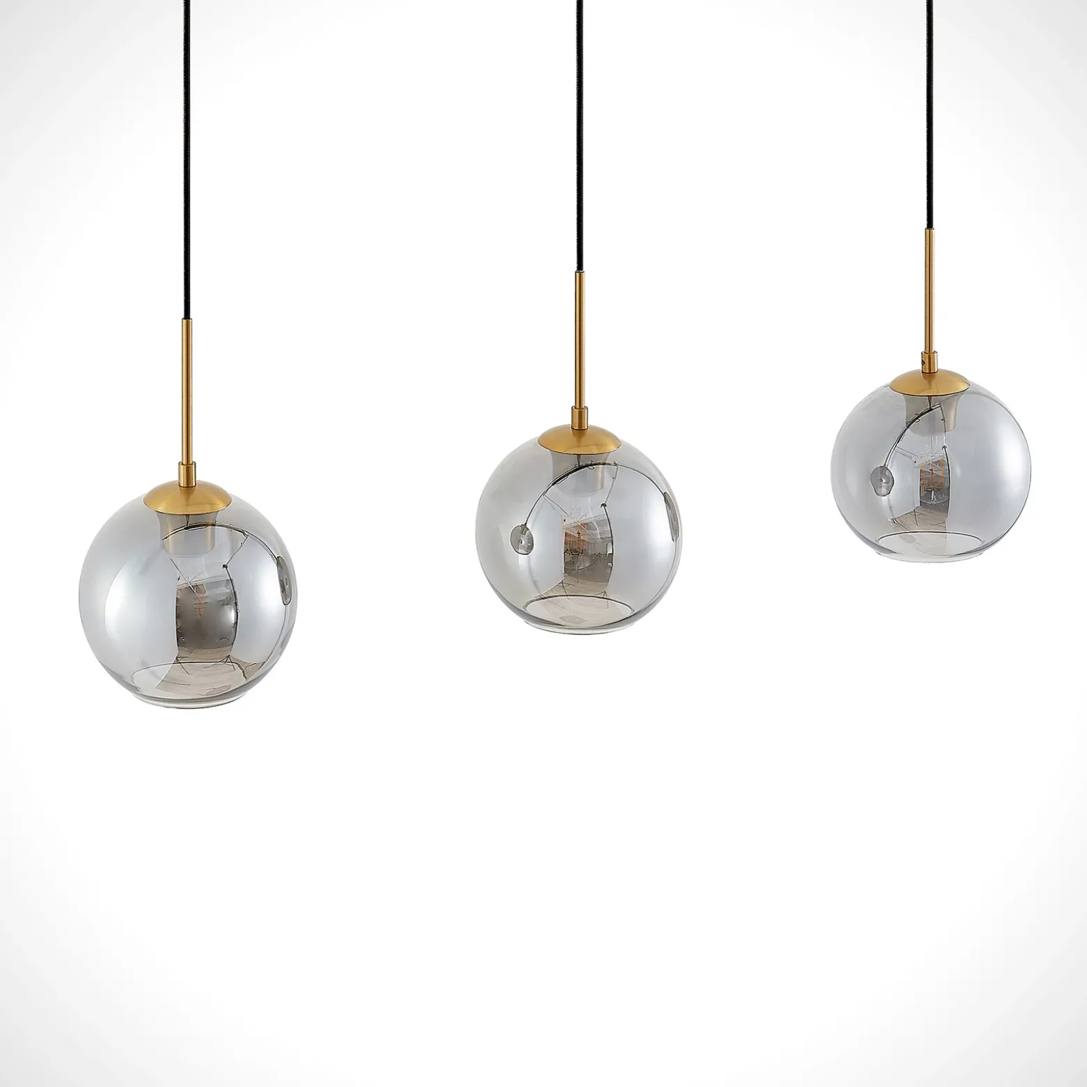 Lámpara colgante Lindby Hiwana, gris humo, cristal, 3 luces