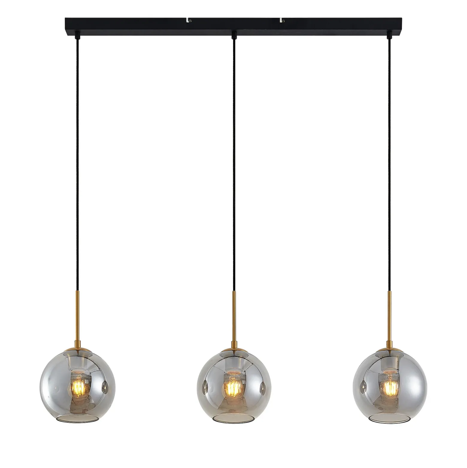 Lámpara colgante Lindby Hiwana, gris humo, cristal, 3 luces