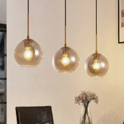 Lámpara colgante Lindby Hiwana, gris humo, cristal, 3 luces