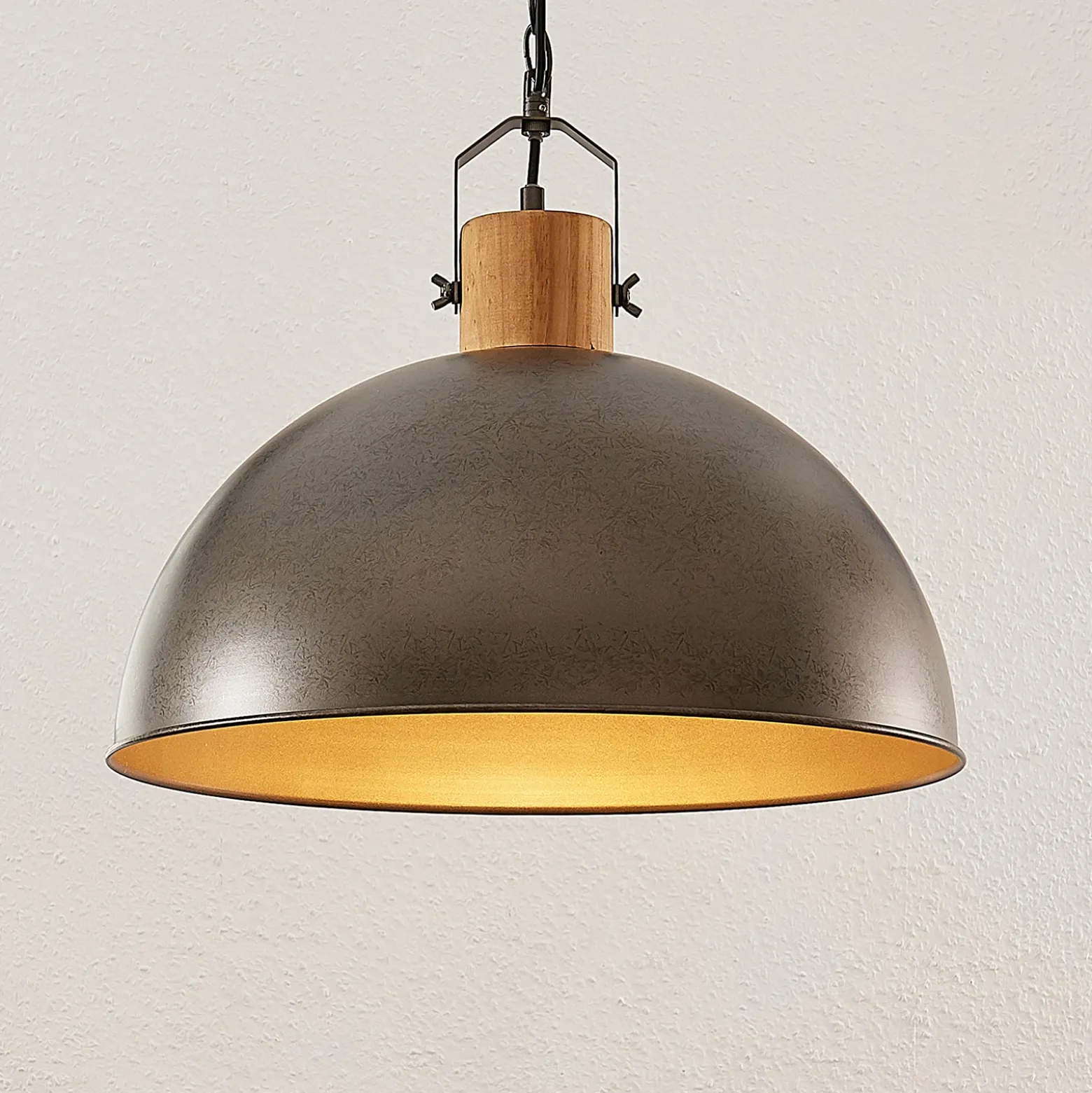 Lámpara colgante Lindby Holgar, verde, madera, metal, Ø 45 cm, E27