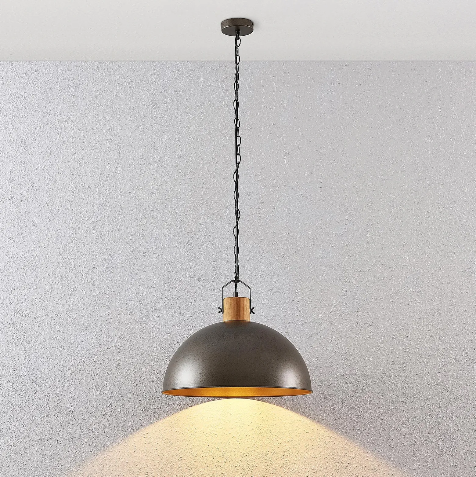 Lámpara colgante Lindby Holgar, verde, madera, metal, Ø 45 cm, E27