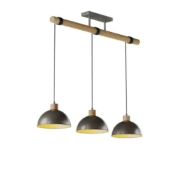 Lámpara colgante Lindby Holgar, gris, 3 luces, madera, metal, E27