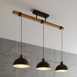 Lámpara colgante Lindby Holgar, gris, 3 luces, madera, metal, E27