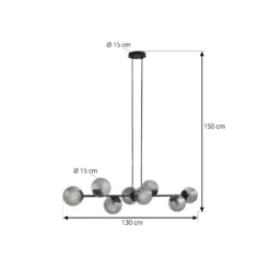 Lámpara colgante Lindby Isamer, gris humo, 130 cm, globo