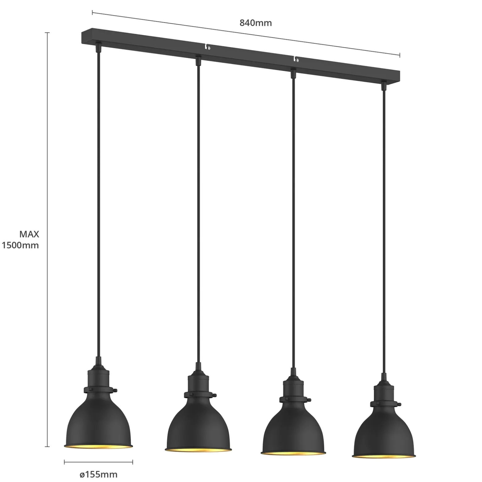 Lámpara colgante Lindby Jasminka, negro/oro, metal, 4 luces.