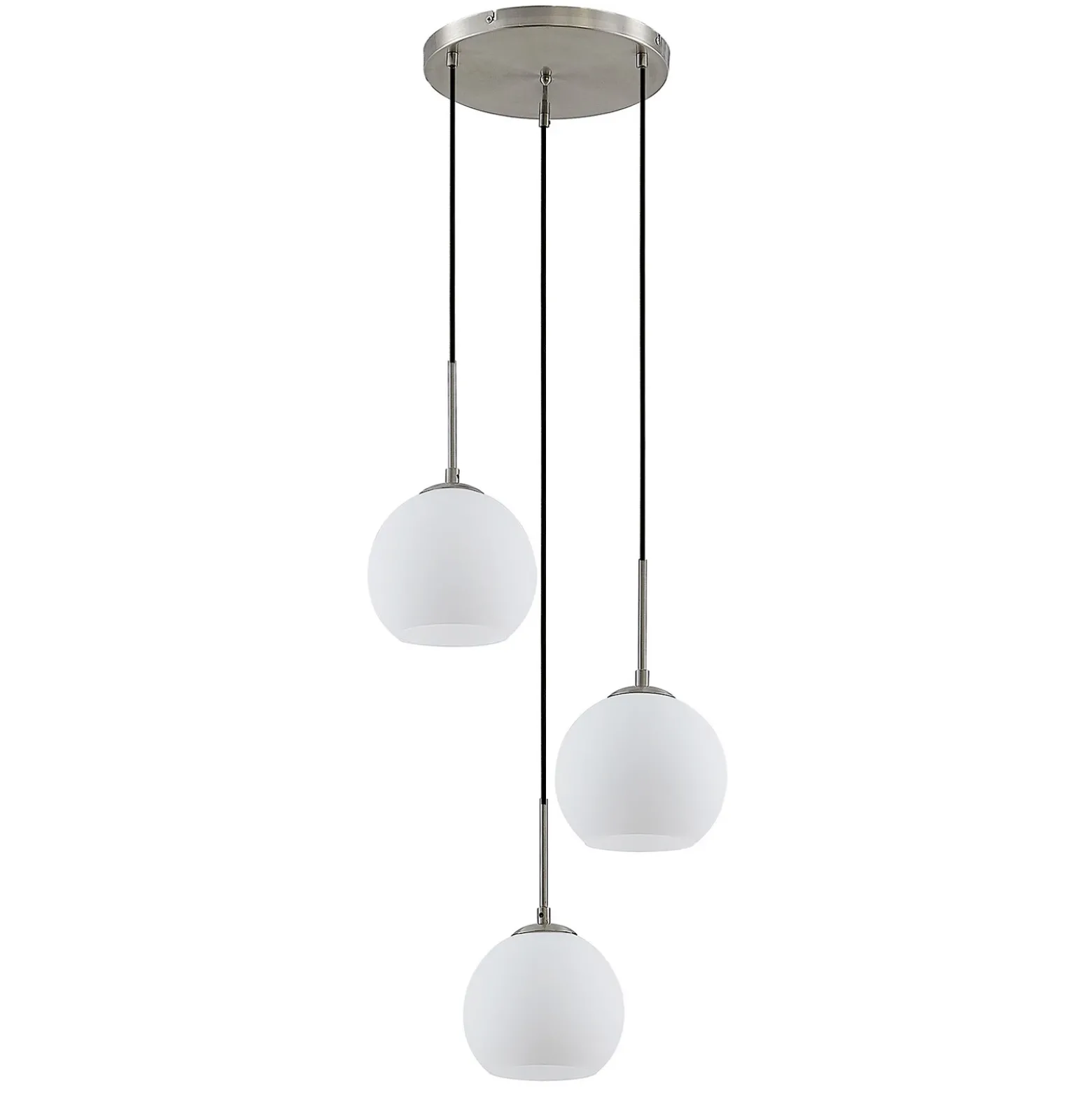 Lámpara colgante Lindby Jurian, Ø 32 cm, 3 luces, níquel/opal, cristal