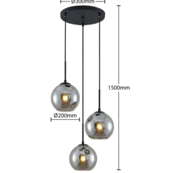 Lámpara colgante Lindby Jurian, 32 cm, 3 luces, negro/humo, cristal
