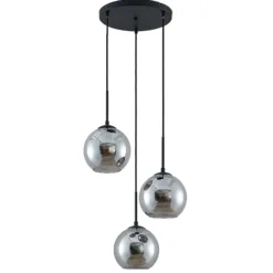 Lámpara colgante Lindby Jurian, 32 cm, 3 luces, negro/humo, cristal