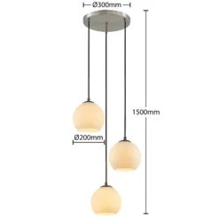 Lámpara colgante Lindby Jurian, Ø 32 cm, 3 luces, níquel/opal, cristal