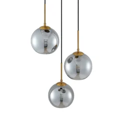 Lámpara colgante Lindby Jurian, 32 cm, 3 luces, bronce, humo, cristal