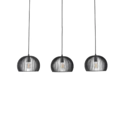 Lámpara colgante Lindby Jusra, negra, metal, 3 luces, 99cm