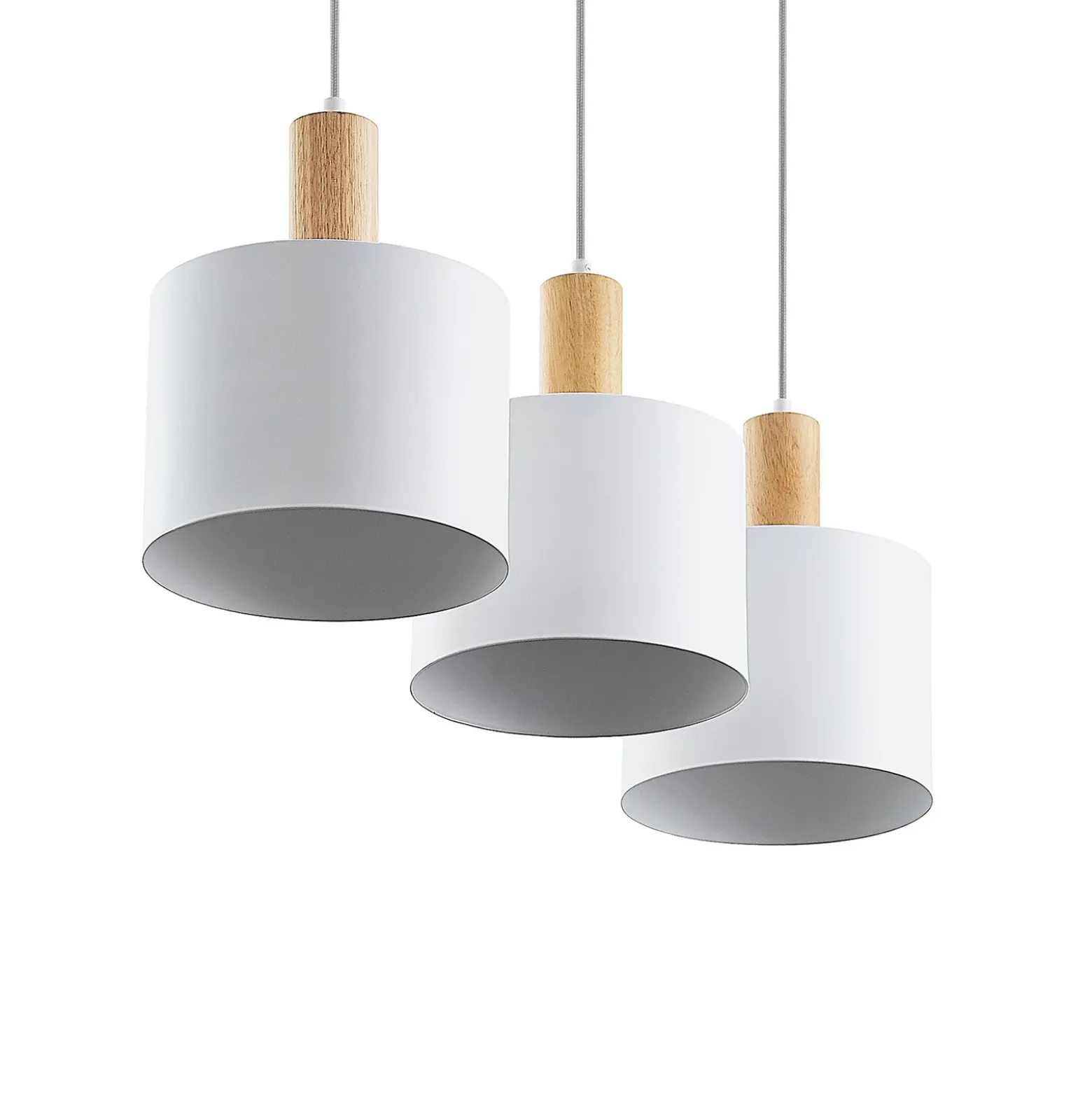 Lámpara colgante Lindby Kadir, 73 cm, 3 luces, blanco, madera