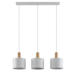 Lámpara colgante Lindby Kadir, 73 cm, 3 luces, blanco, madera