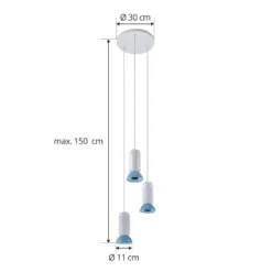 Lámpara colgante Lindby Kerimi, crema/azul, 3 luces, redonda