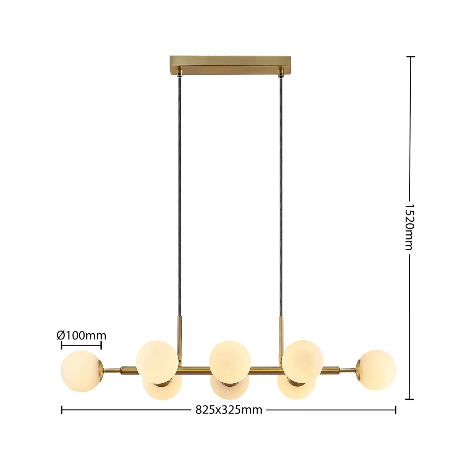 Lámpara colgante Lindby Kiamo, 83 cm, latón, blanco, cristal, G9