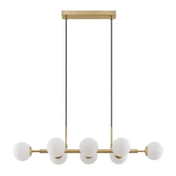 Lámpara colgante Lindby Kiamo, 83 cm, latón, blanco, cristal, G9