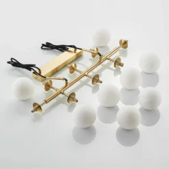 Lámpara colgante Lindby Kiamo, 83 cm, latón, blanco, cristal, G9