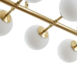 Lámpara colgante Lindby Kiamo, 83 cm, latón, blanco, cristal, G9