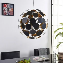 Lámpara colgante Lindby Kinan, Ø 54 cm, negro, dorado, metal