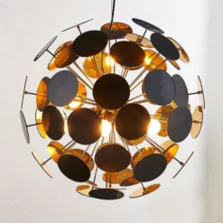 Lámpara colgante Lindby Kinan, Ø 54 cm, negro, dorado, metal